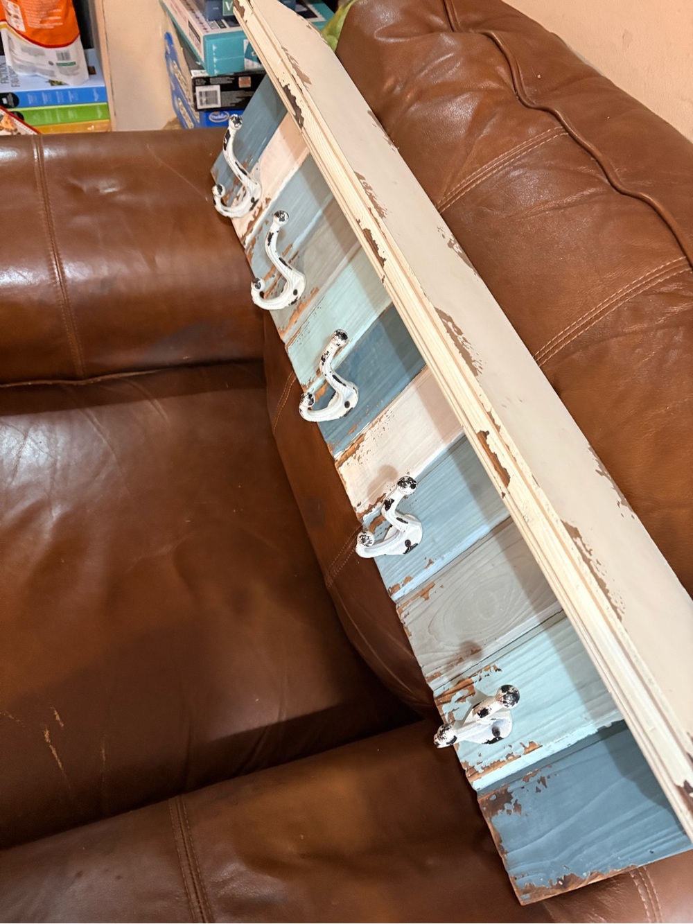 Kirklands Distressed Blue and White Hook Shelf